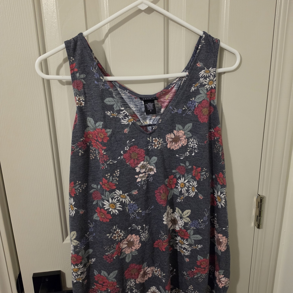 torrid Charcoal Floral V-Neck Tank with Pink & Yellow Accents
